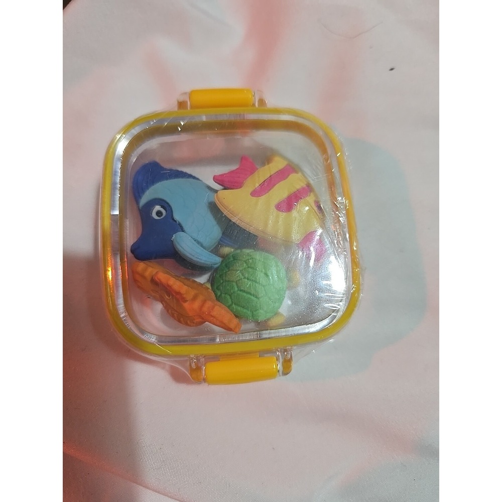 Office Depot Fish Mini Erasers 4 Ct 🐢 Seahorse🐠 Blue 🐟 New